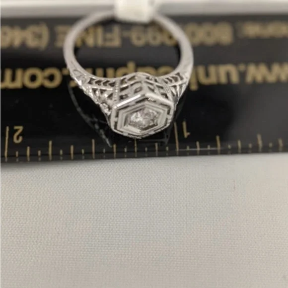 Elegant Early 1900s Vintage 18k White Gold Natural Old European Diamond Ring 6 - Picture 6 of 7